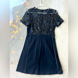 French Connection Black Lace See Through Short Sleeves Dress